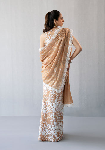Peach Embellished Choli and Straight Skirt with Dupatta