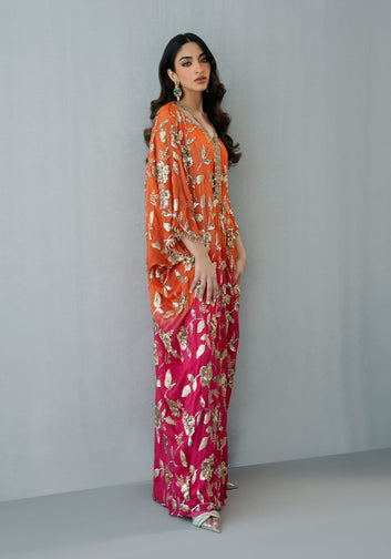 Ombrè Kaftan with Hand Embellished Neckline