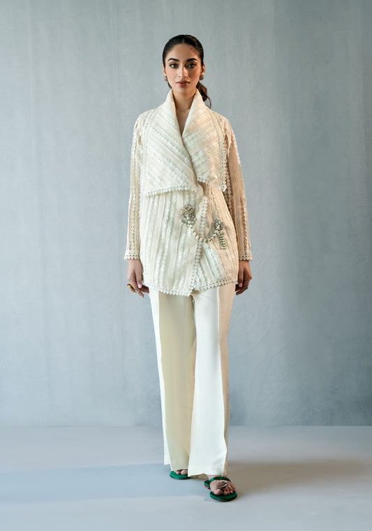 Off-White Stripped Asymmetric Jacket with Trousers