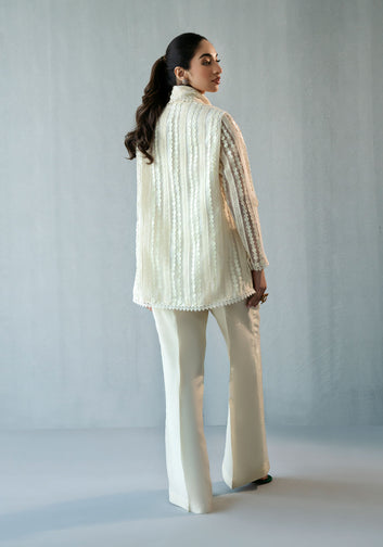 Off-White Stripped Asymmetric Jacket with Trousers