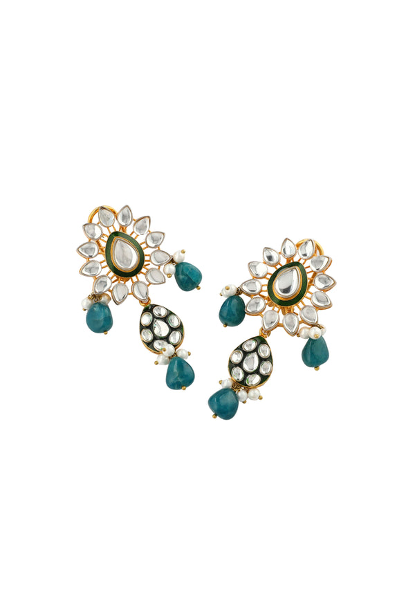 Emerald Drop Kundan Earrings