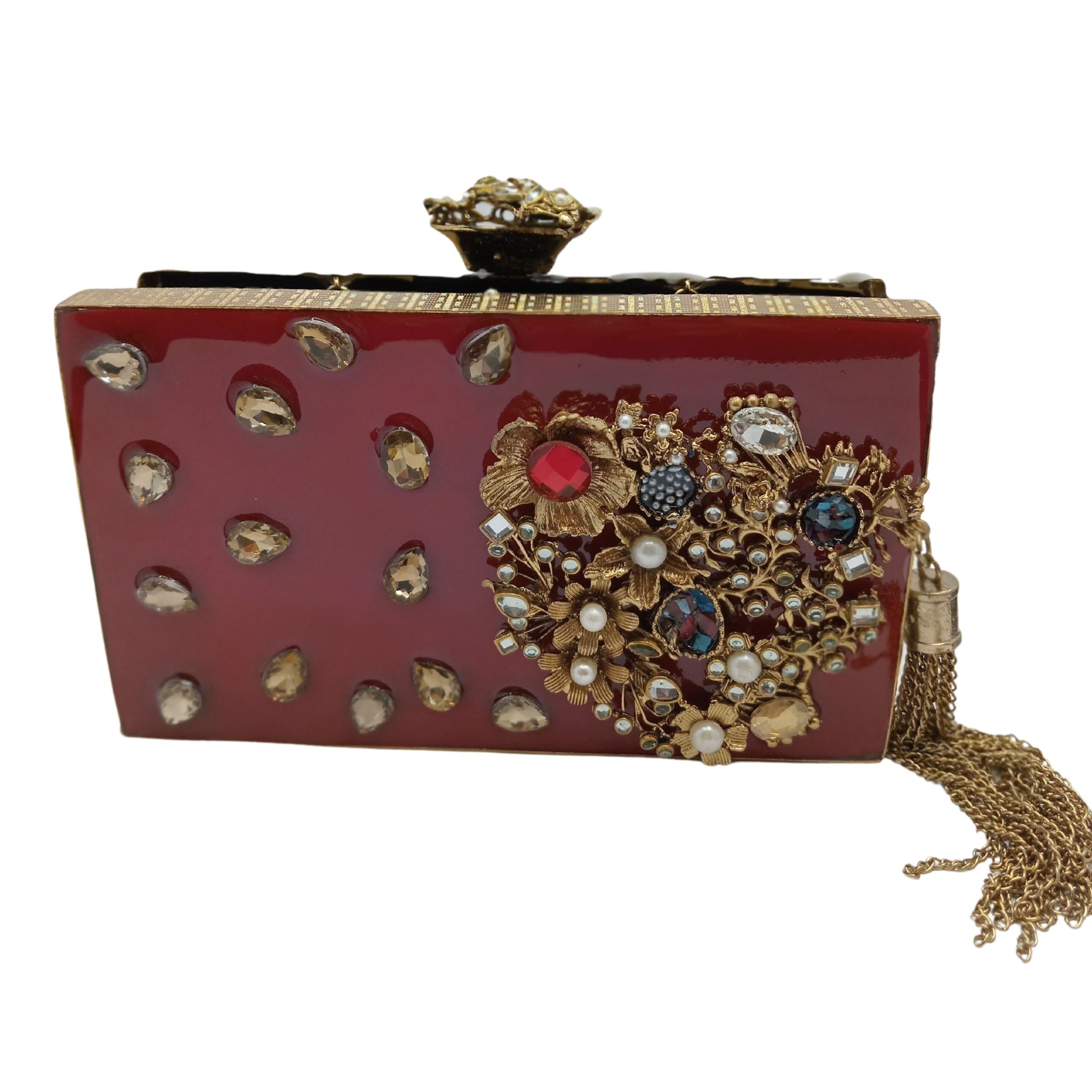 Deep Red Embellished Luxury Clutch