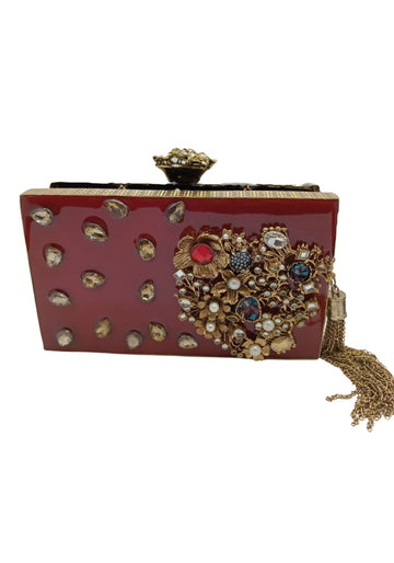 Deep Red Embellished Luxury Clutch