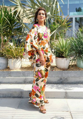 Mustard Floral Print Kaftan