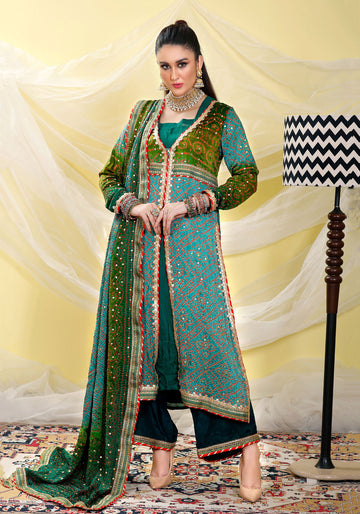 Emerald Green Chunri 4 Piece Suit