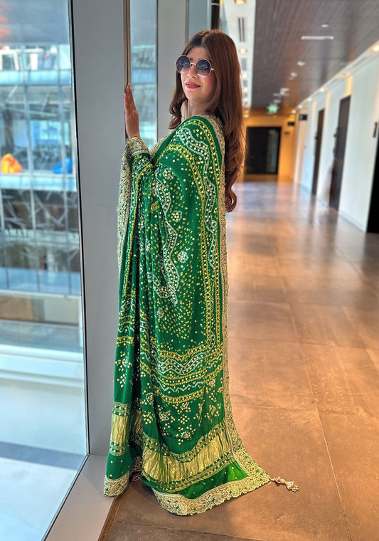 Emerald Green Gaji Silk Chadder