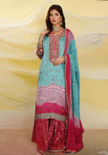 3-Piece Turquoise Silk Bandhani Set