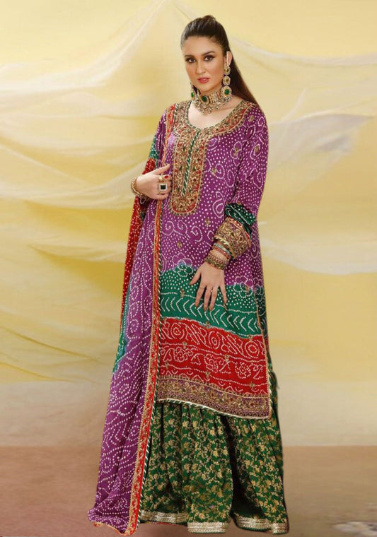 3-Piece Purple Silk Bandhani Set