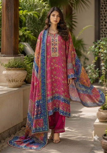 Pink & Blue Printed 3-Piece Suit