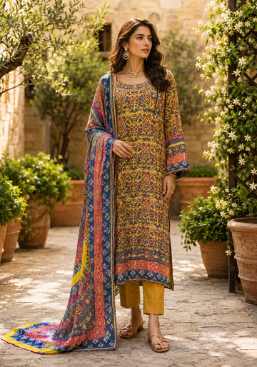 Multicolor Printed Kurta with Matching Dupatta & Trouse