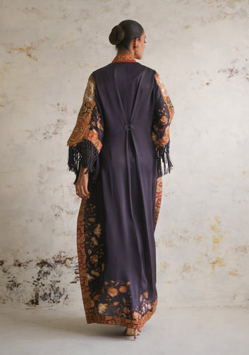 Dark Purple Digital Printed Charmuse Silk kaftan