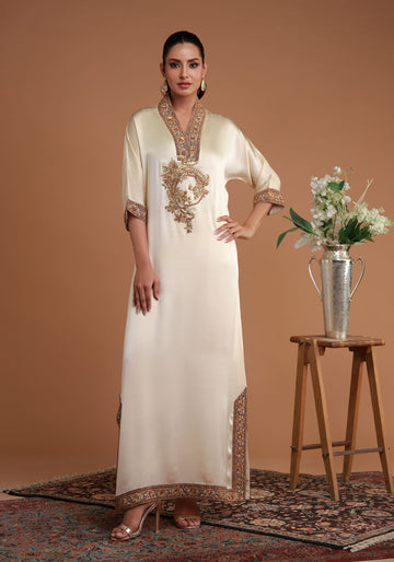 Hand Embroidered Coffee Colored Kaftan