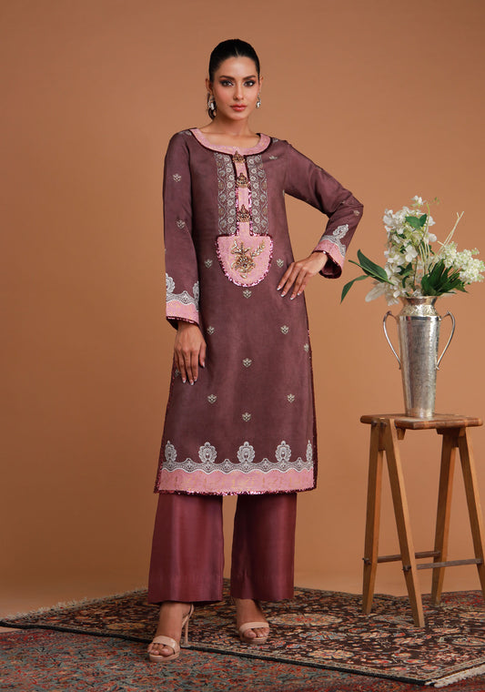 Hand Embroidered Floral Shirt with Sequins Accent