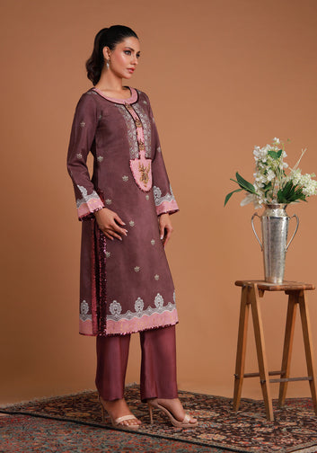 Hand Embroidered Floral Shirt with Sequins Accent