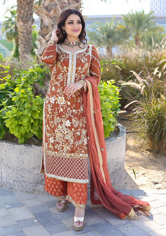 Burnt orange Embellished Suit