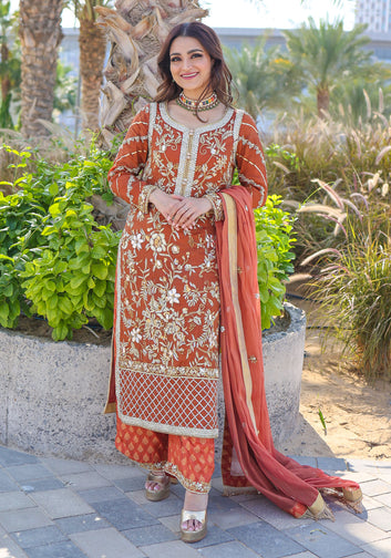 Burnt orange Embellished Suit