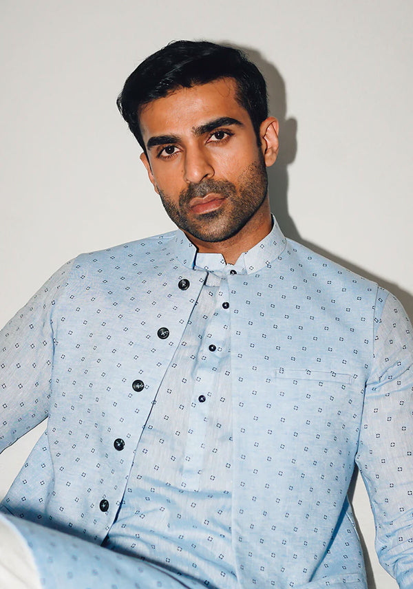 BLUE BLOCK PRINT WAISTCOAT