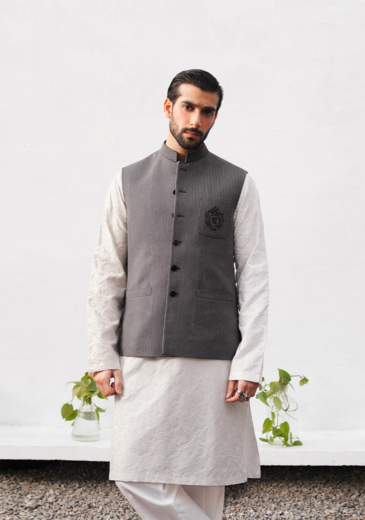 GREY HERRINGBONE WAISTCOAT
