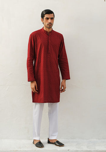 BRICK RED CHIKANKARI KURTA