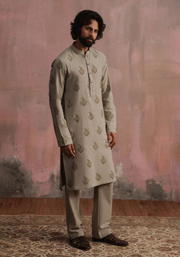 Grey Block Printed Kurta Pajama