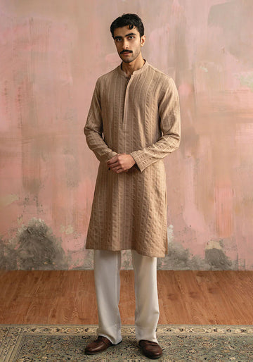 Tan Brown Embroidered Kurta Pajama