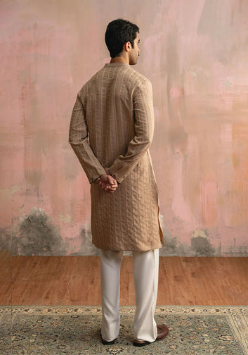 Tan Brown Embroidered Kurta Pajama