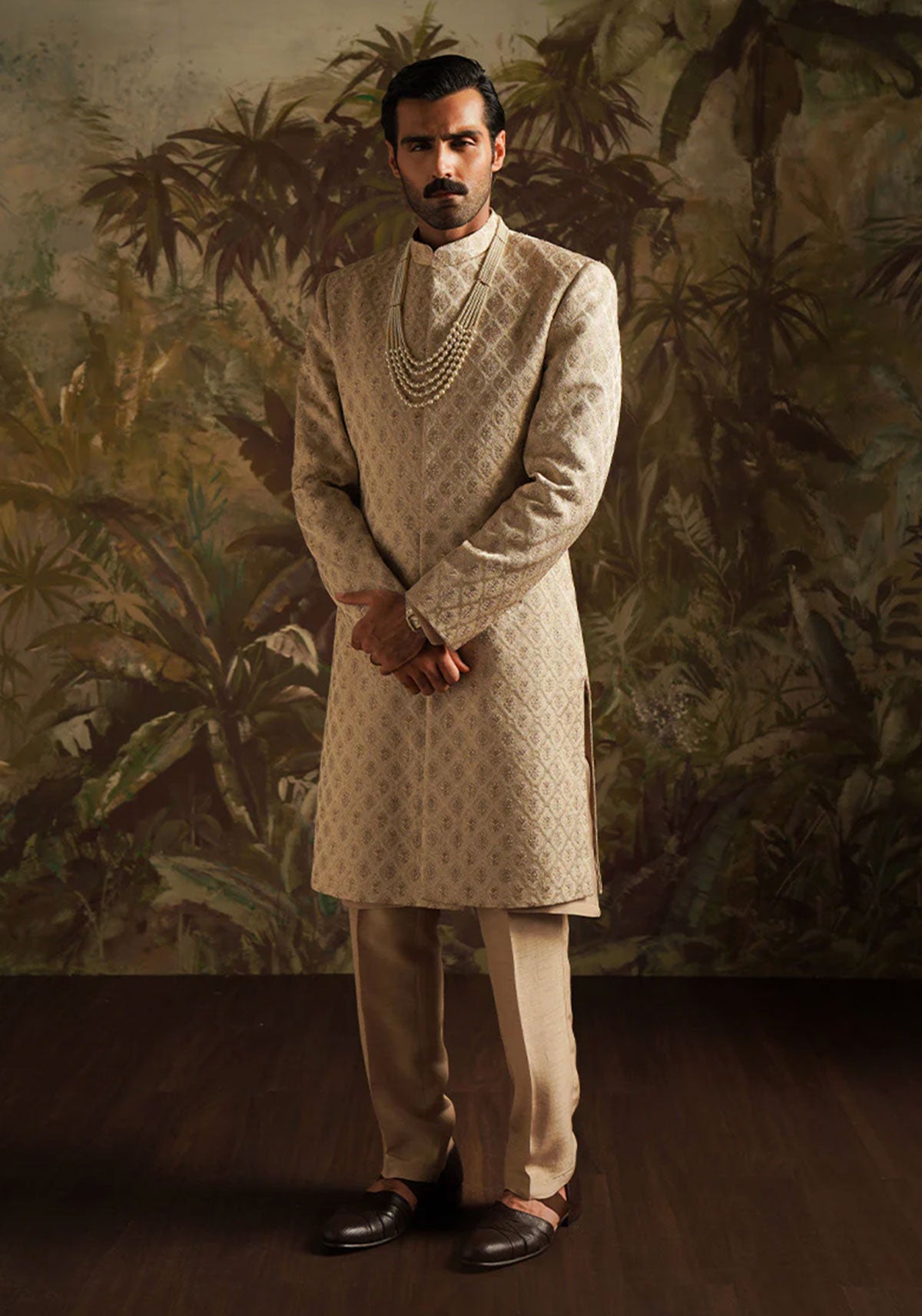 "Hasnain" Champagne Embroidered Sherwani