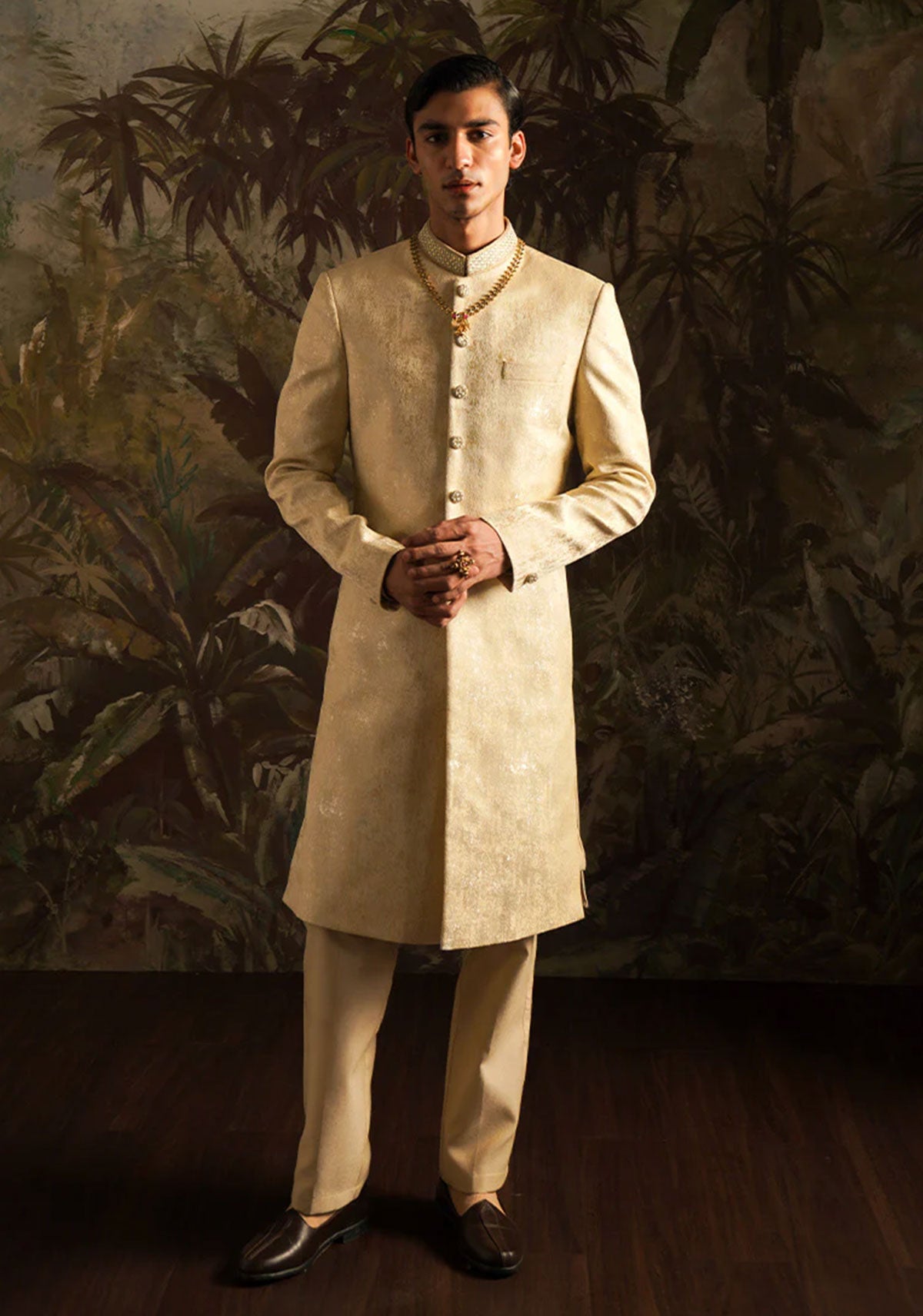 "Azar" Beige Embroidered Sherwani