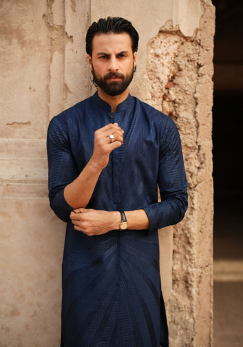 Navy Blue Embroidered Kurta And Trouser
