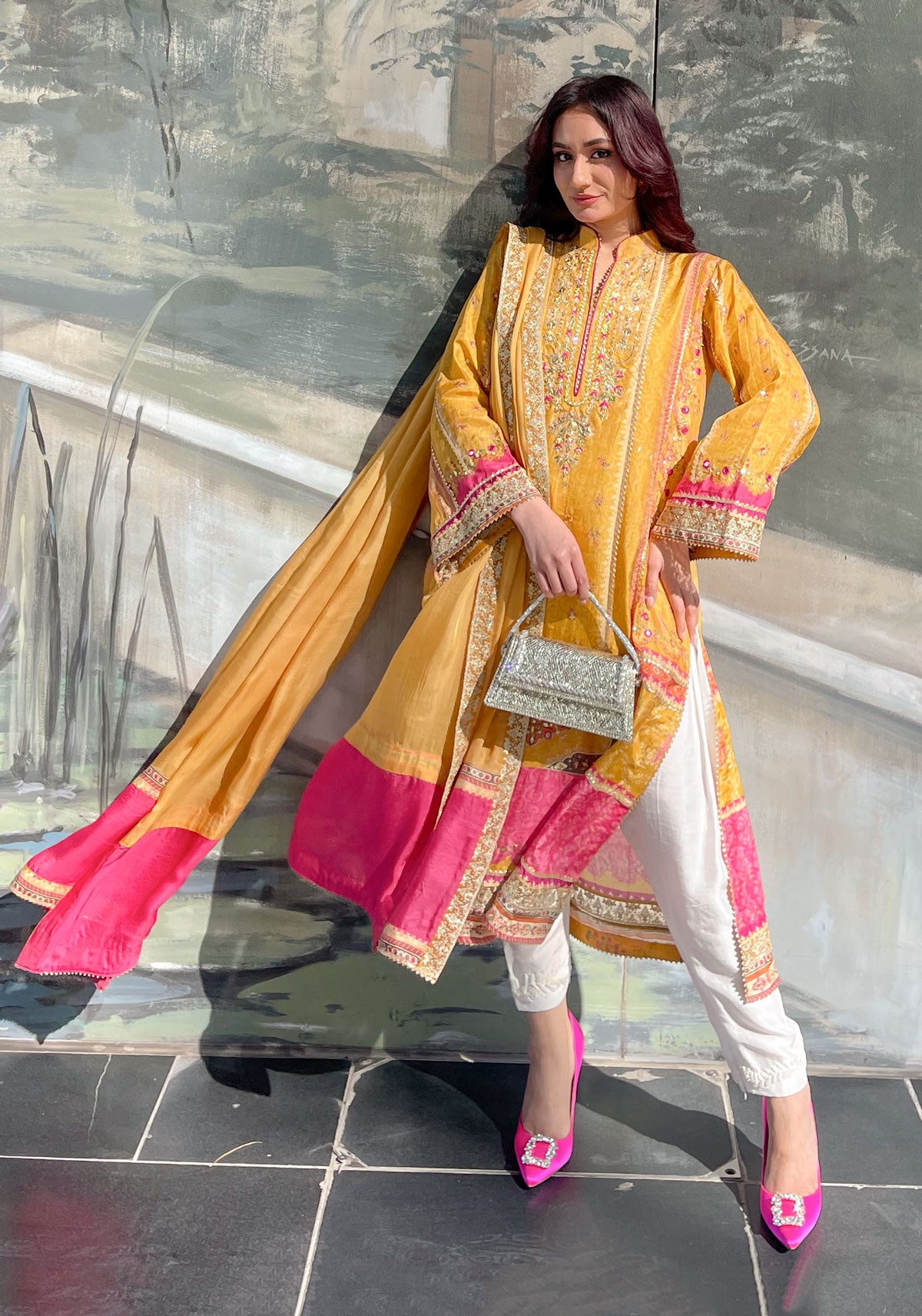 Mustard Print Shirt and Dupatta