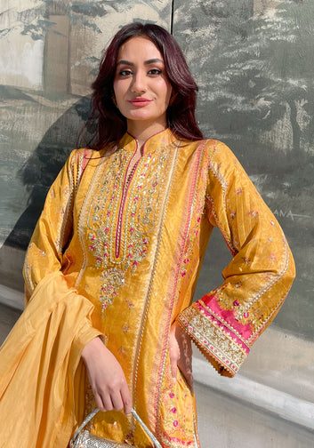 Mustard Print Shirt and Dupatta