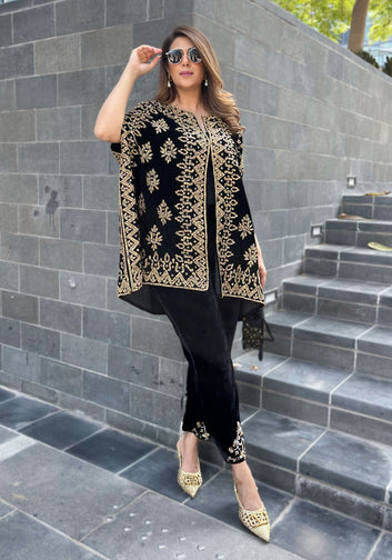 Velvet Black & Gold Cape