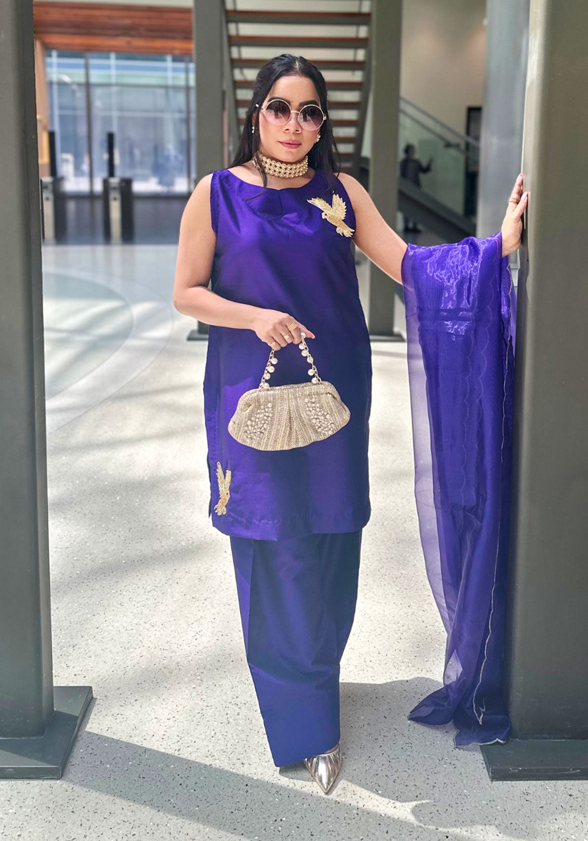 Classic Purple Sleeveless Shalwar Kameez