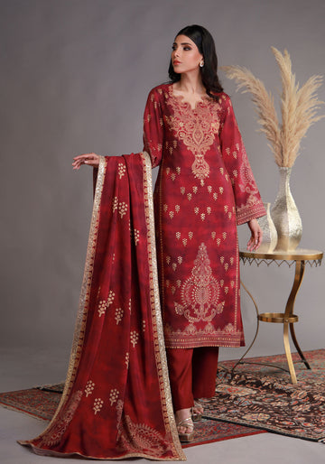 Traditional Deep Red Long Shirt with Trousers