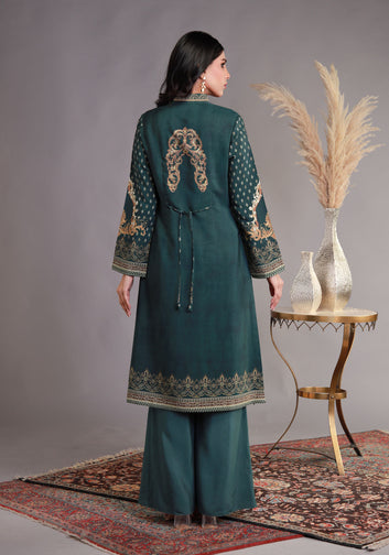 Traditional Emerald Green Long Shirt with Trousers