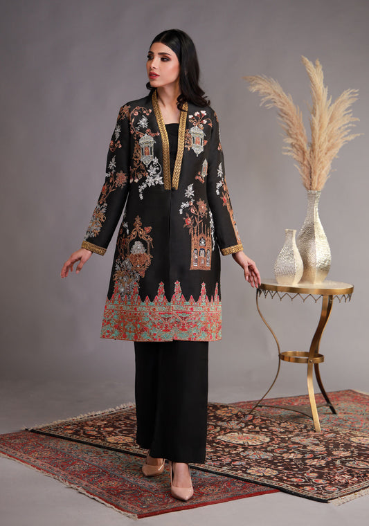 Architectural Inspired Black Vibrant Multi-Colored Embroidery Outfit