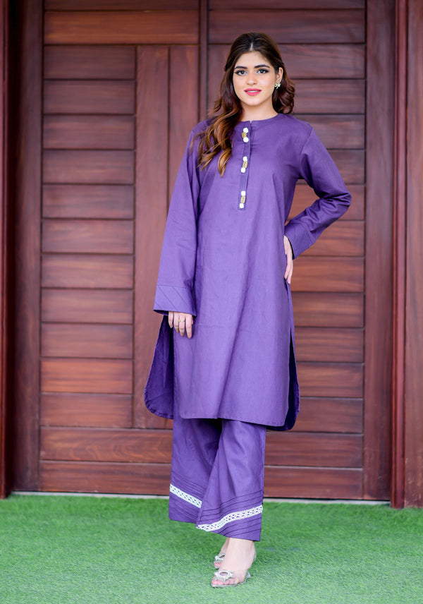 The Purple colored dress made in Khaddar Lawn