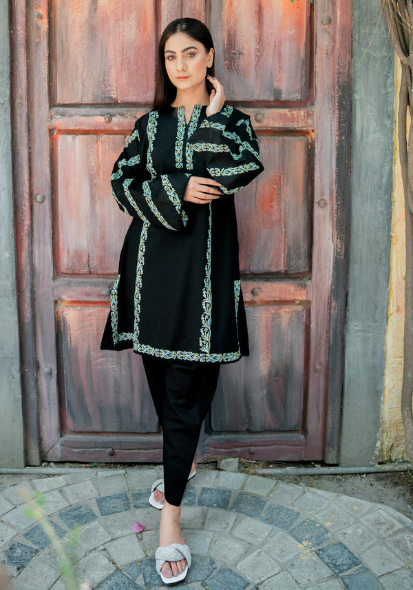 Black Block Print Kurta Set