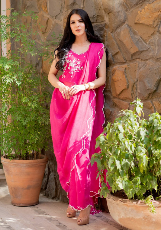 Pink Drape Saree