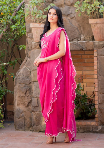 Pink Drape Saree