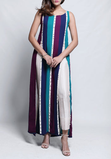 Amara - Colour Block Striped Midi Tunic