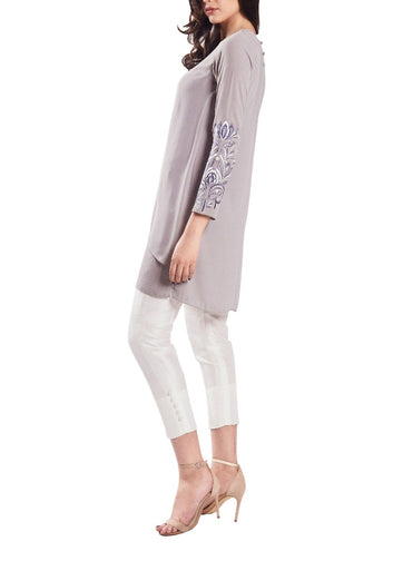 Bello - Embroidered Sleeves Grey Cross Over Tunic