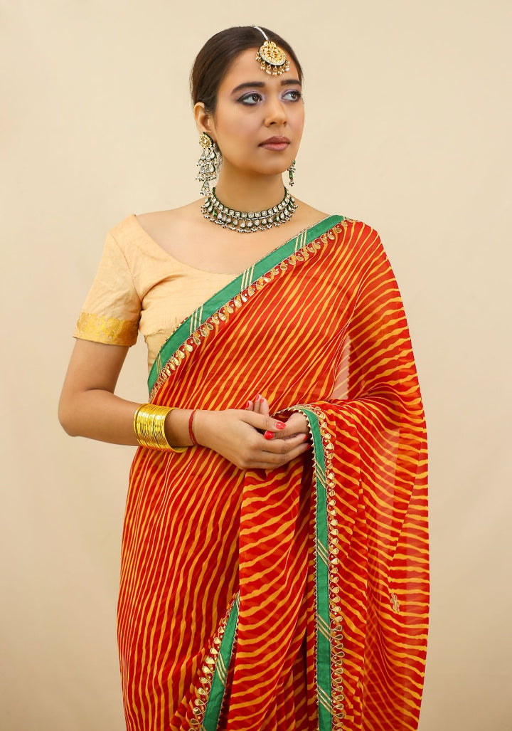 Red and Yellow Leheriya Saree – Boulevardone.com