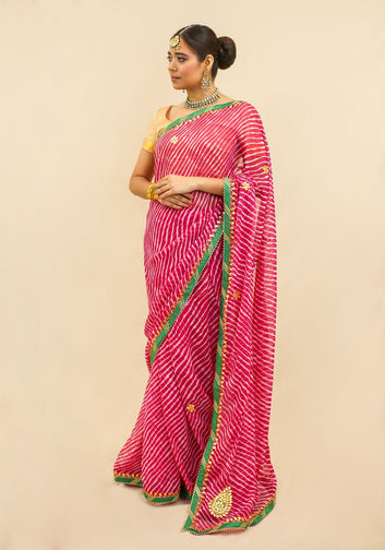 Pink Leheriya Saree