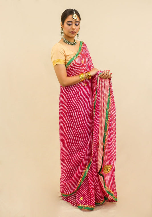 Pink Leheriya Saree