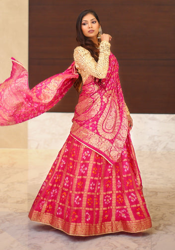 Banarasi Bandhani Semi Stitched Lehenga