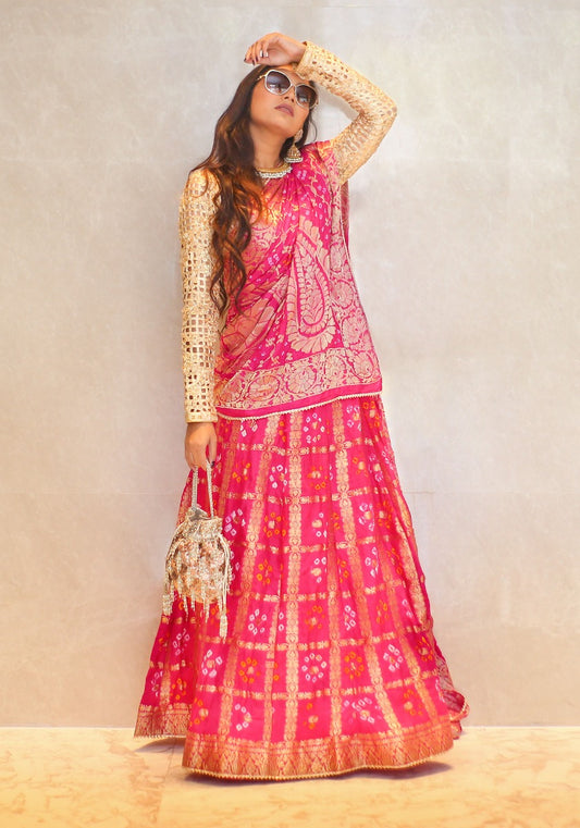 Banarasi Bandhani Semi Stitched Lehenga