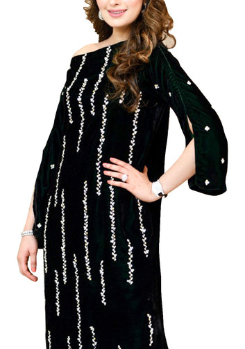 Bottle Green Velvet Kaftan