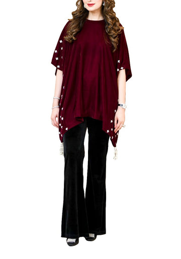 Burgundy Velvet Poncho