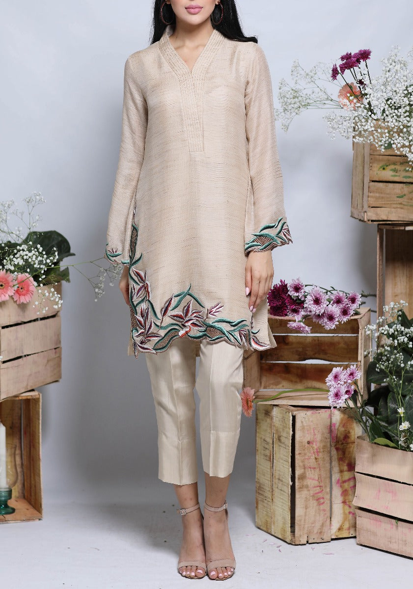 Lilium - Two Piece Canvas Tunic with Floral Embroidery – Boulevardone.com